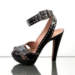 ALAIA Patent Leather Ankle Strap Platform Sandals 37